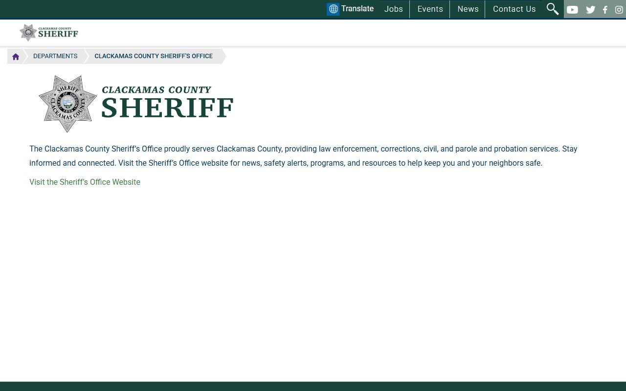 Clackamas County Sheriff's Office website for jail mugshots and booking records