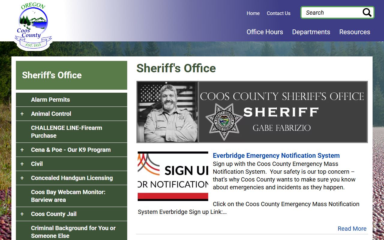 Coos County Sheriff website for jail mugshots and inmate records