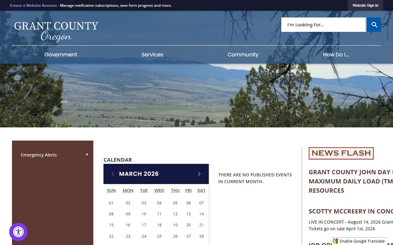 Grant County Sheriff's Office website for jail mugshots and arrest records