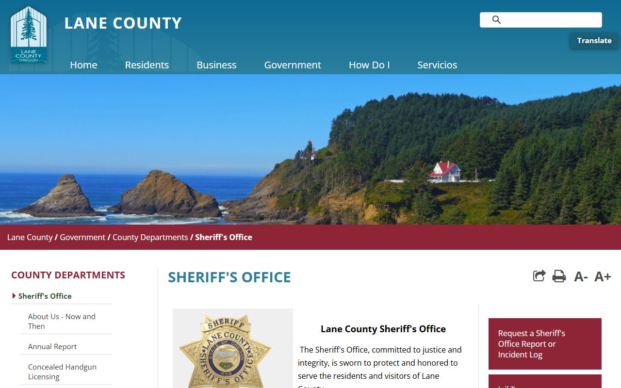 Lane County Sheriff's Office website for jail mugshots in Eugene Oregon