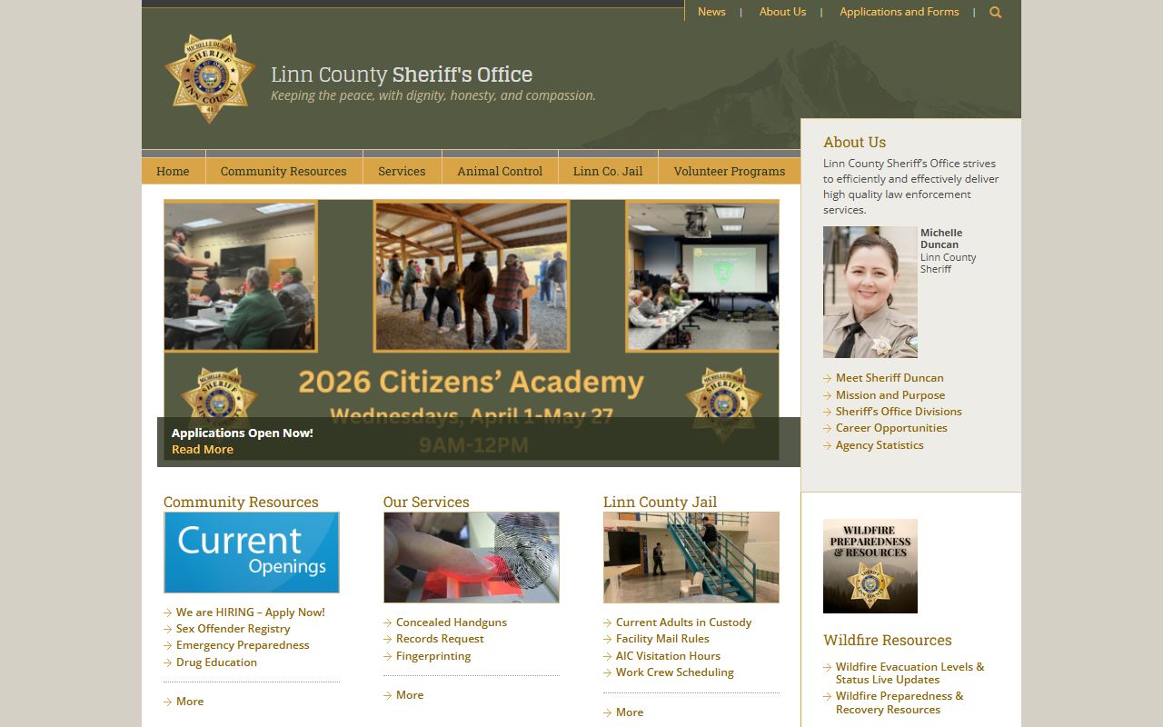 Linn County Sheriff's Office website for jail mugshots and booking records in Albany Oregon
