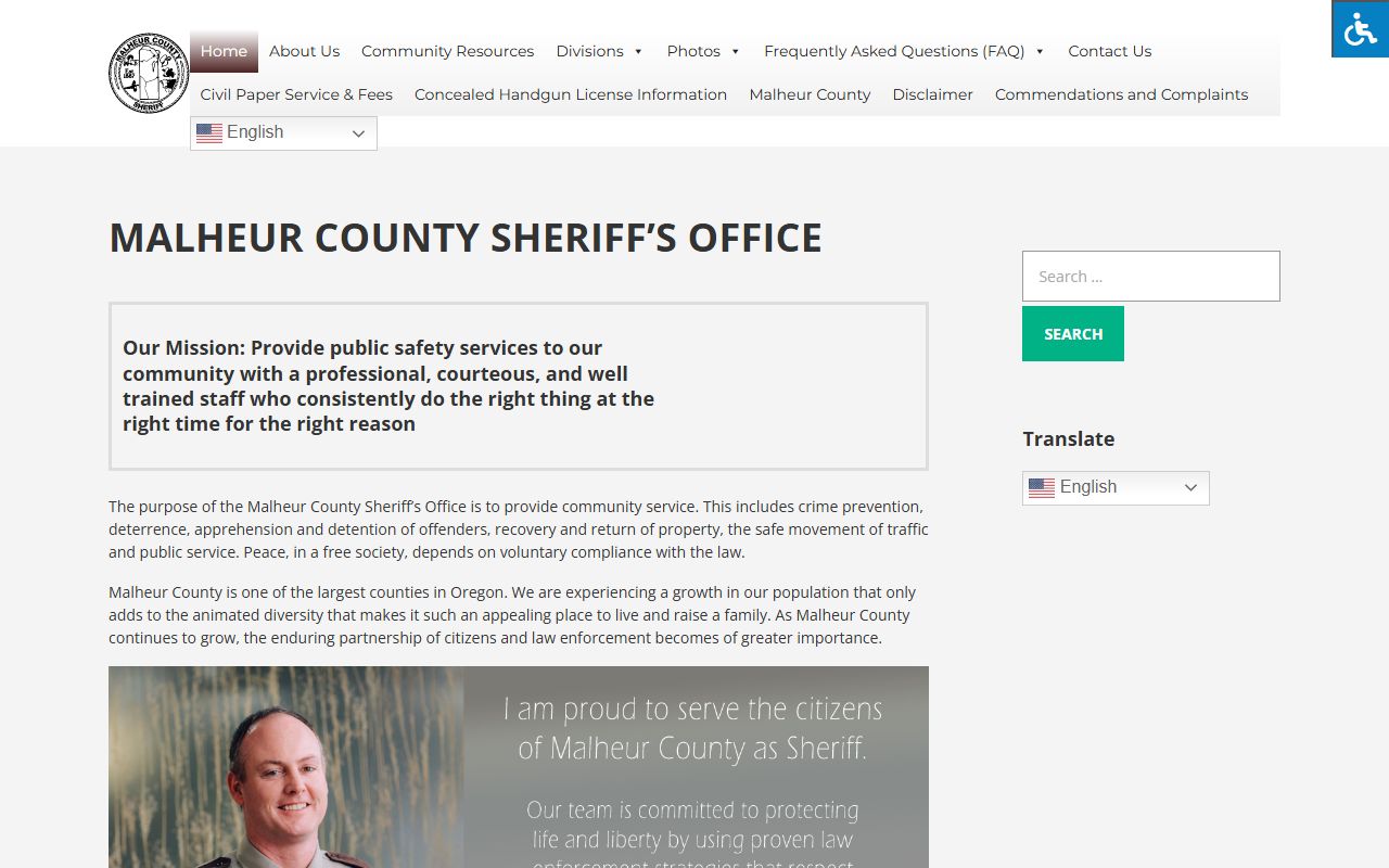 Malheur County Sheriff's Office website for jail mugshots and booking records in Vale Oregon