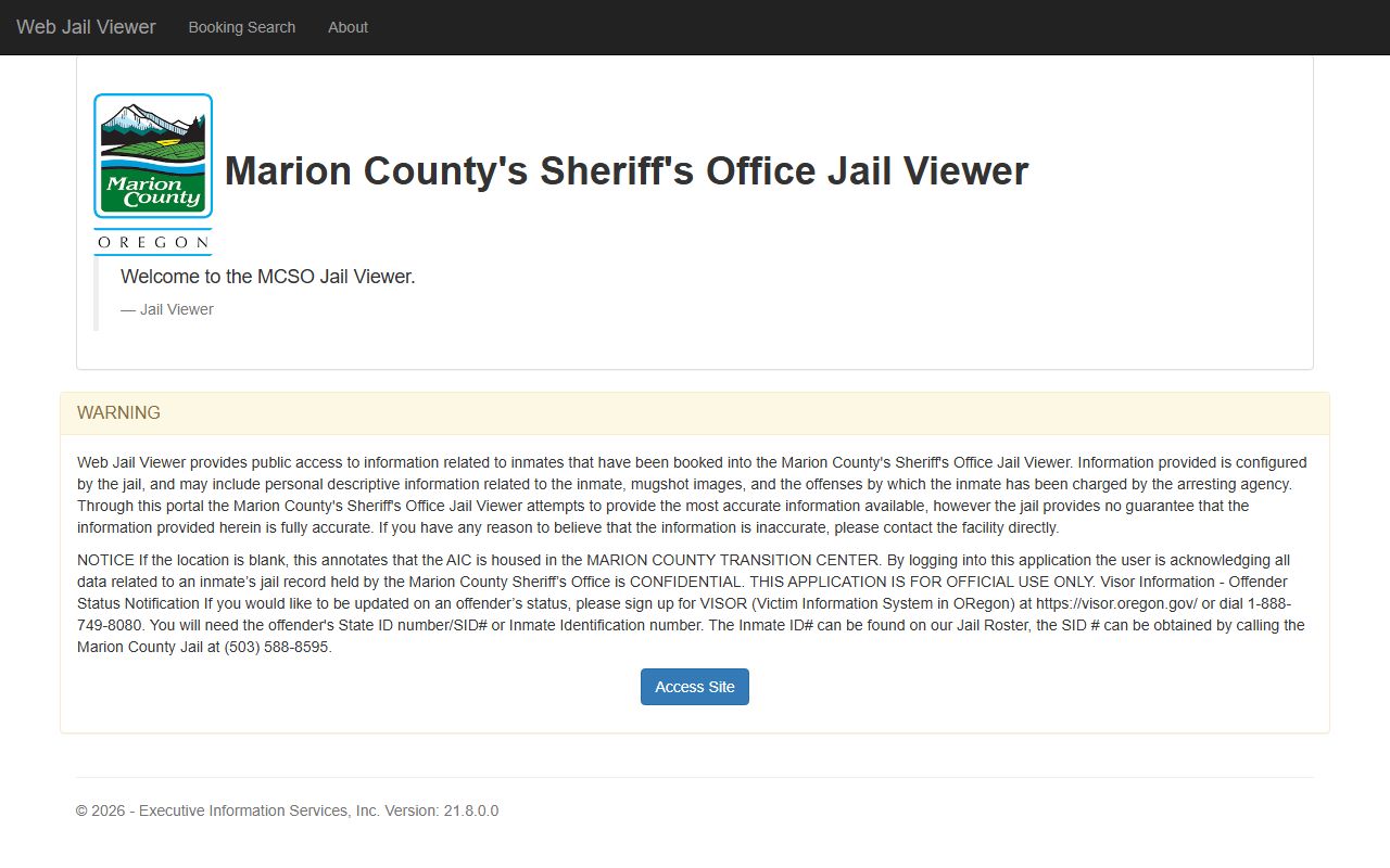 Marion County Jail Viewer for searching inmates and jail mugshots in Salem