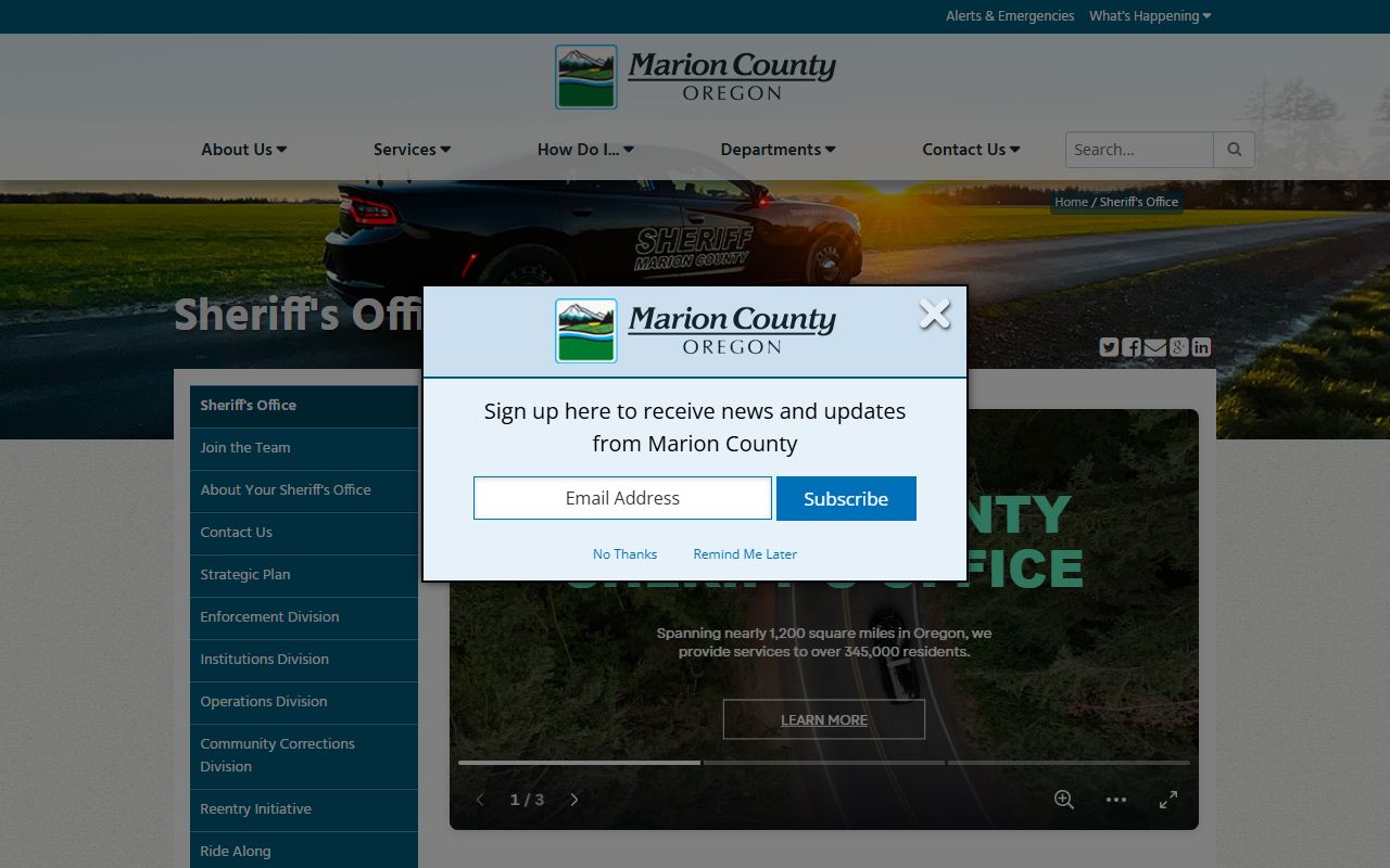 Marion County Sheriff's Office website for jail mugshots and booking records in Salem Oregon