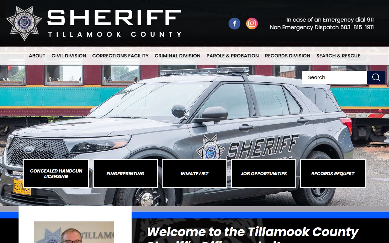 Tillamook County Sheriff's Office website for jail mugshots and arrest records