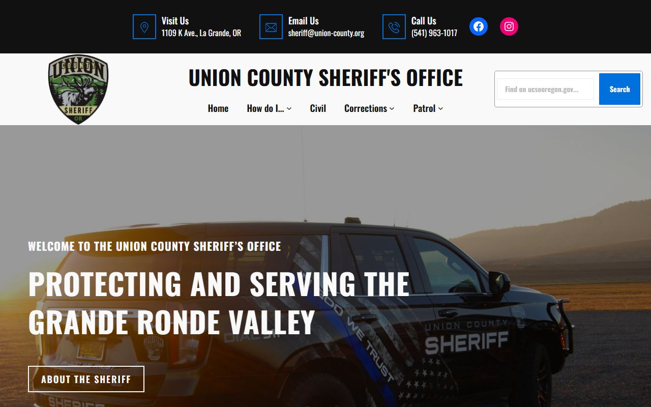 Union County Sheriff's Office website for jail mugshots and booking records