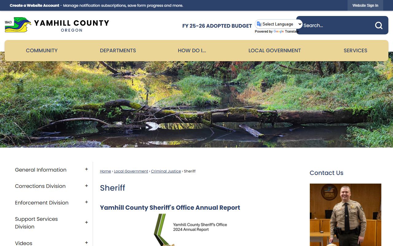 Yamhill County Sheriff's Office website for jail mugshots and booking records