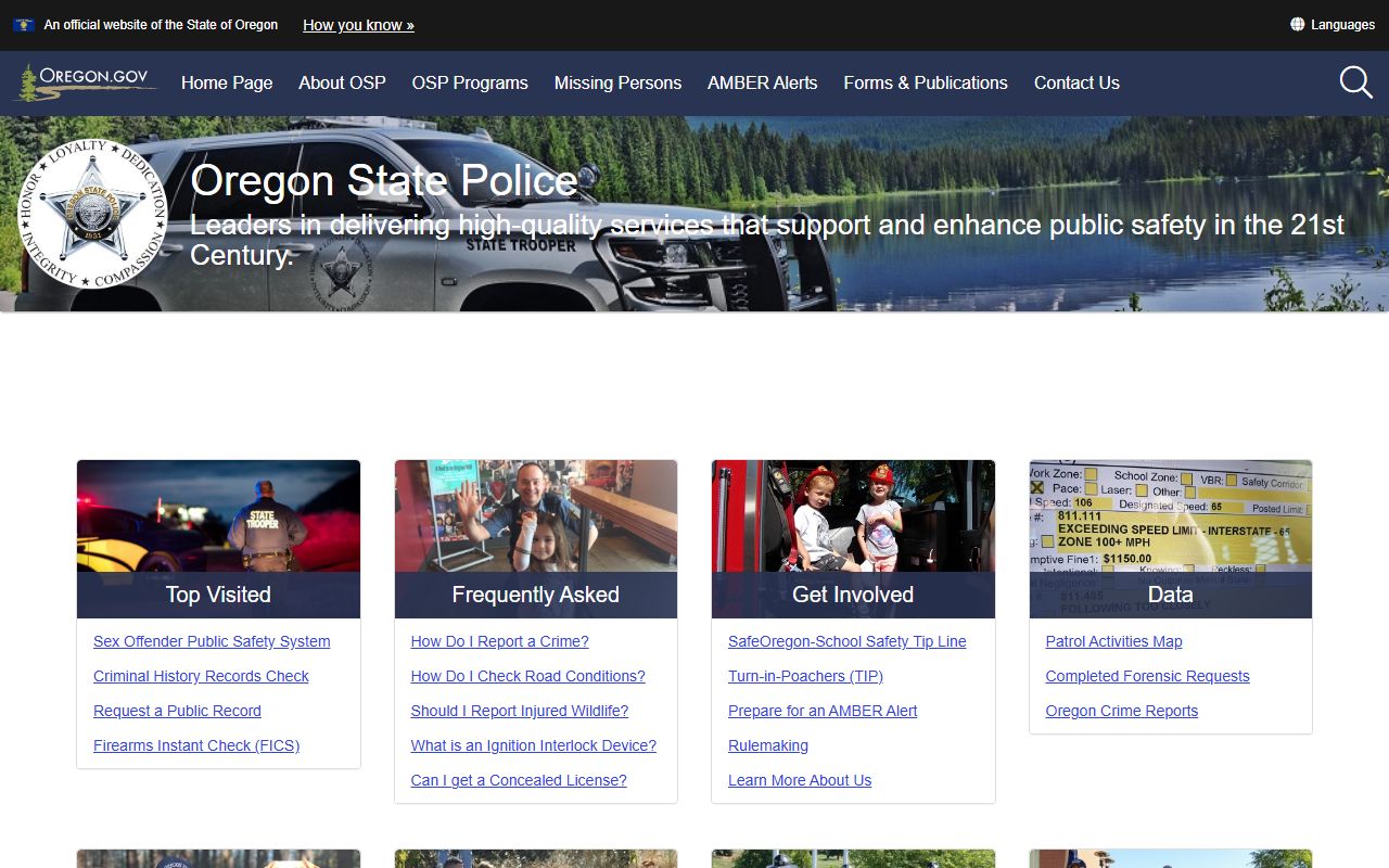 Oregon State Police website for criminal records and jail mugshots requests