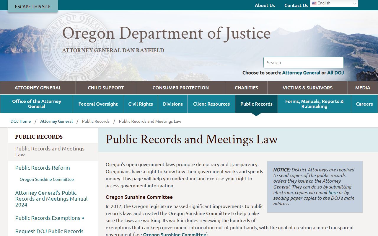 Oregon Department of Corrections state resources for jail mugshots and inmate records